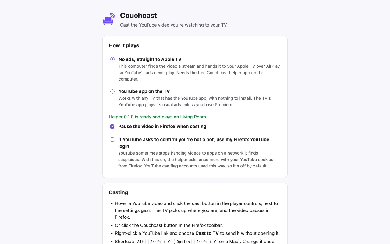 The same settings page in light mode, following Firefox's theme