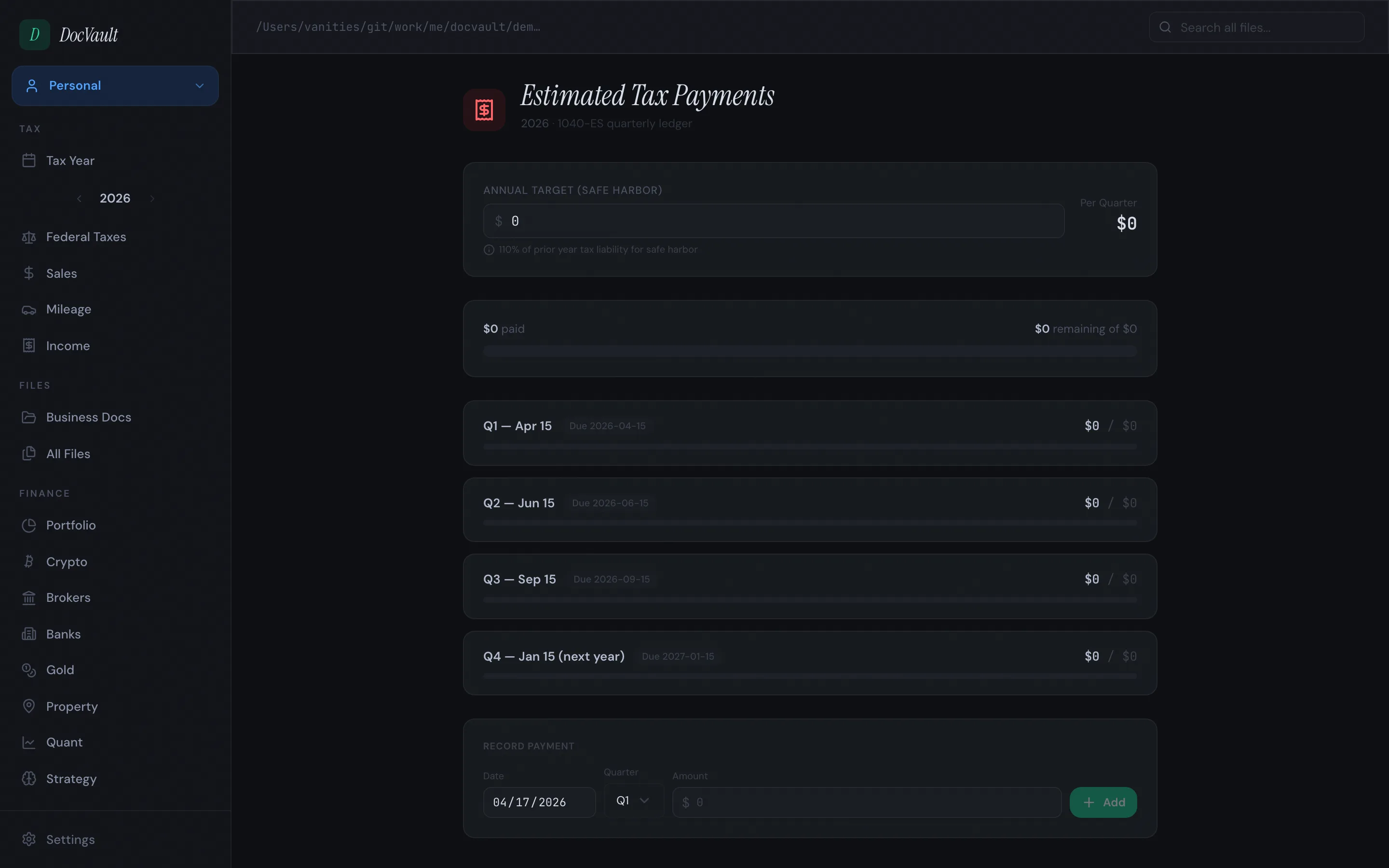 Estimated quarterly tax tracker