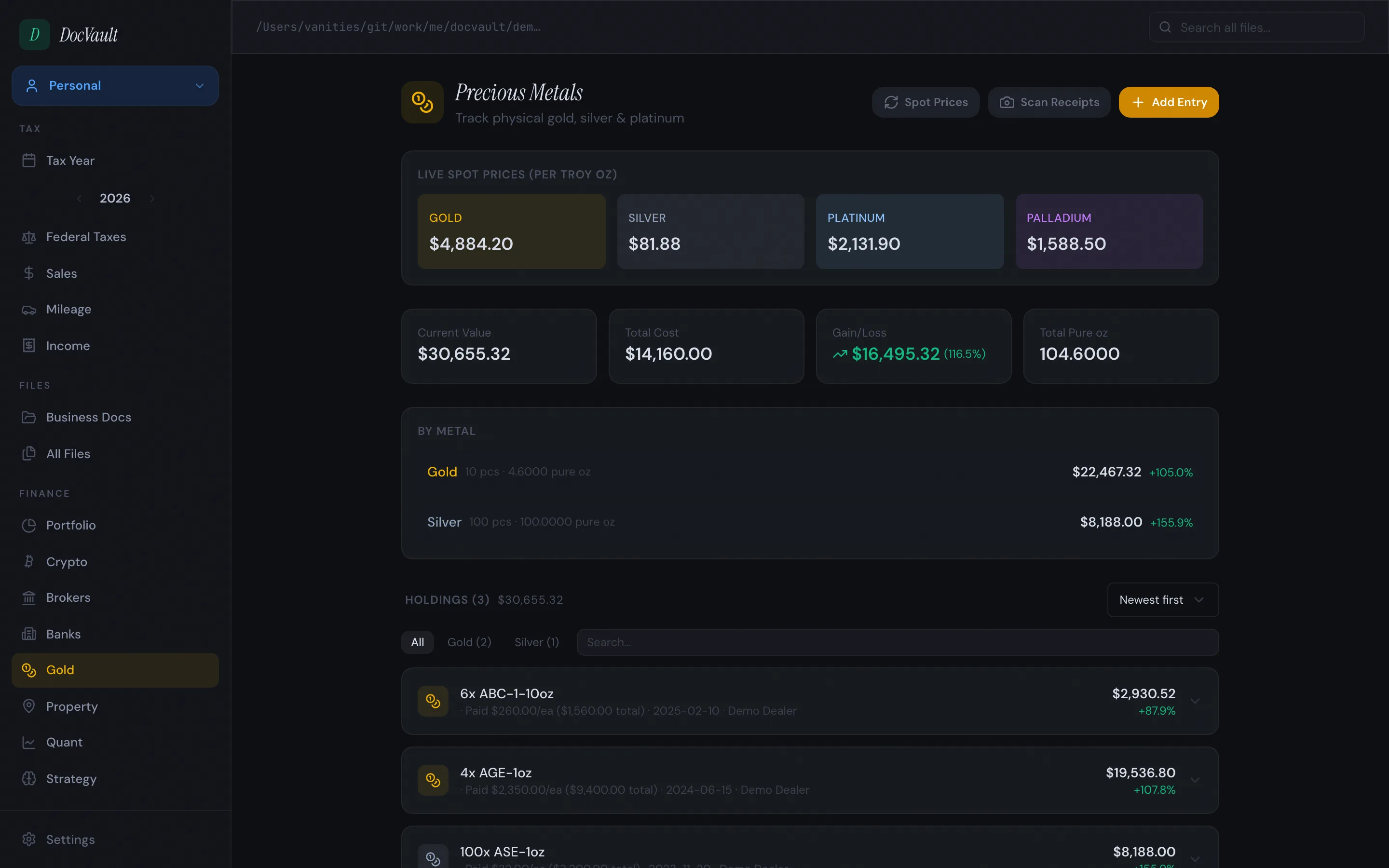 Precious metals tracker