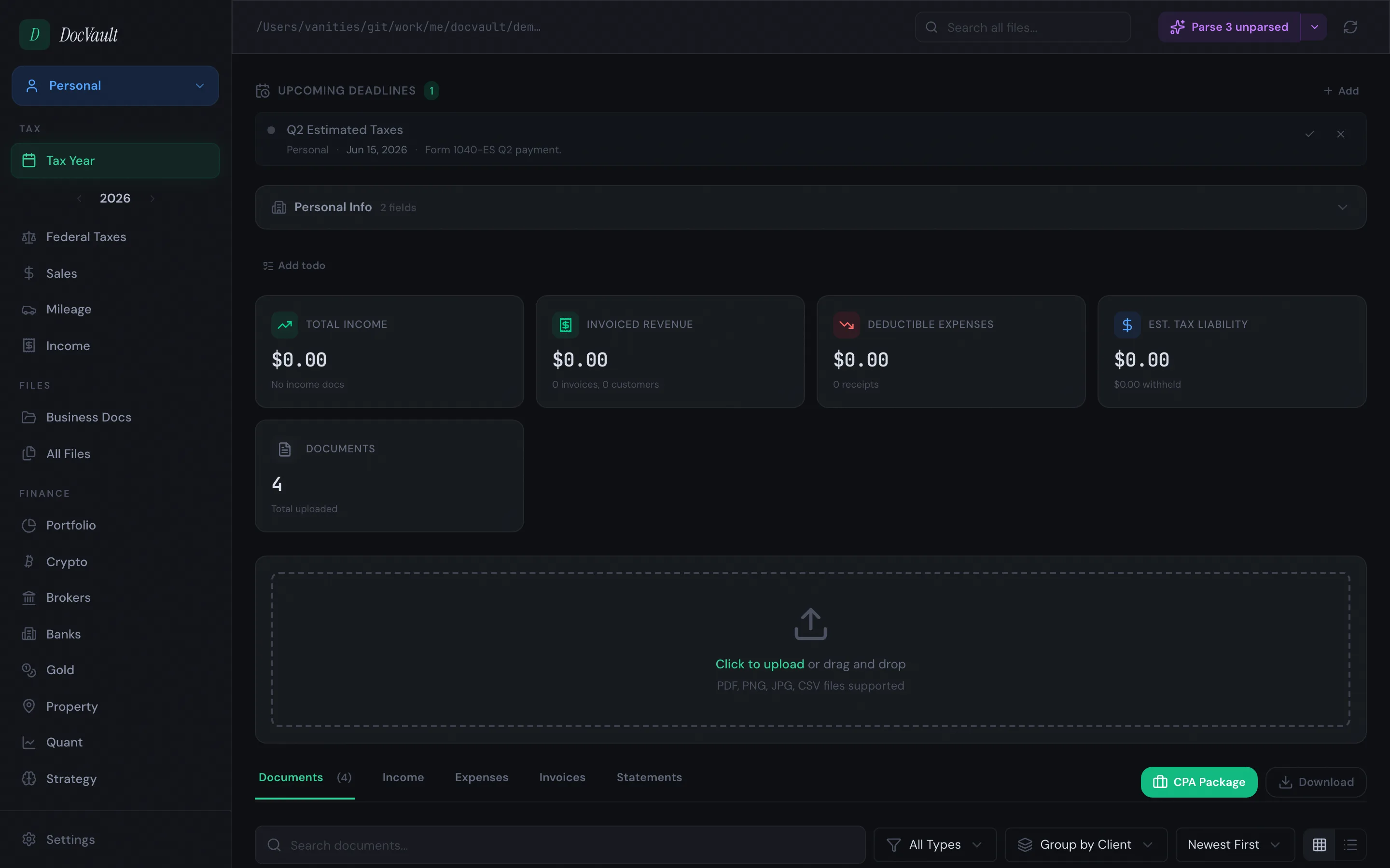 DocVault tax year overview