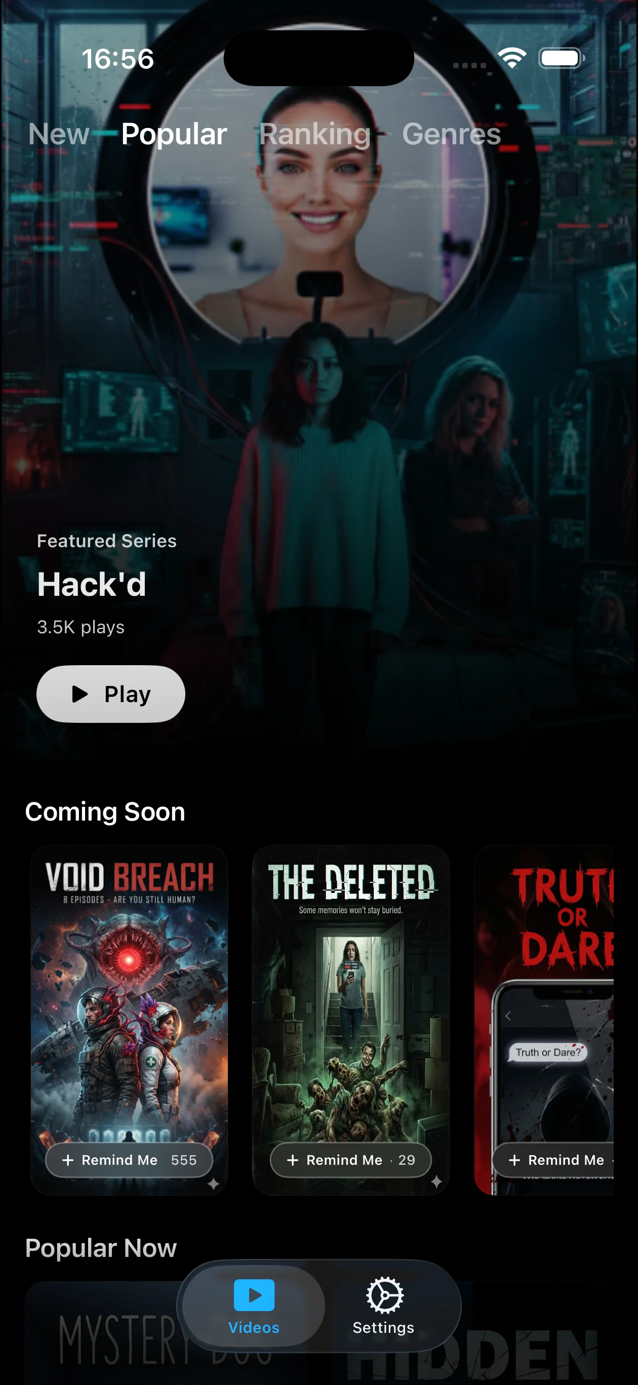 Pulse Reels — Popular tab with featured series hero