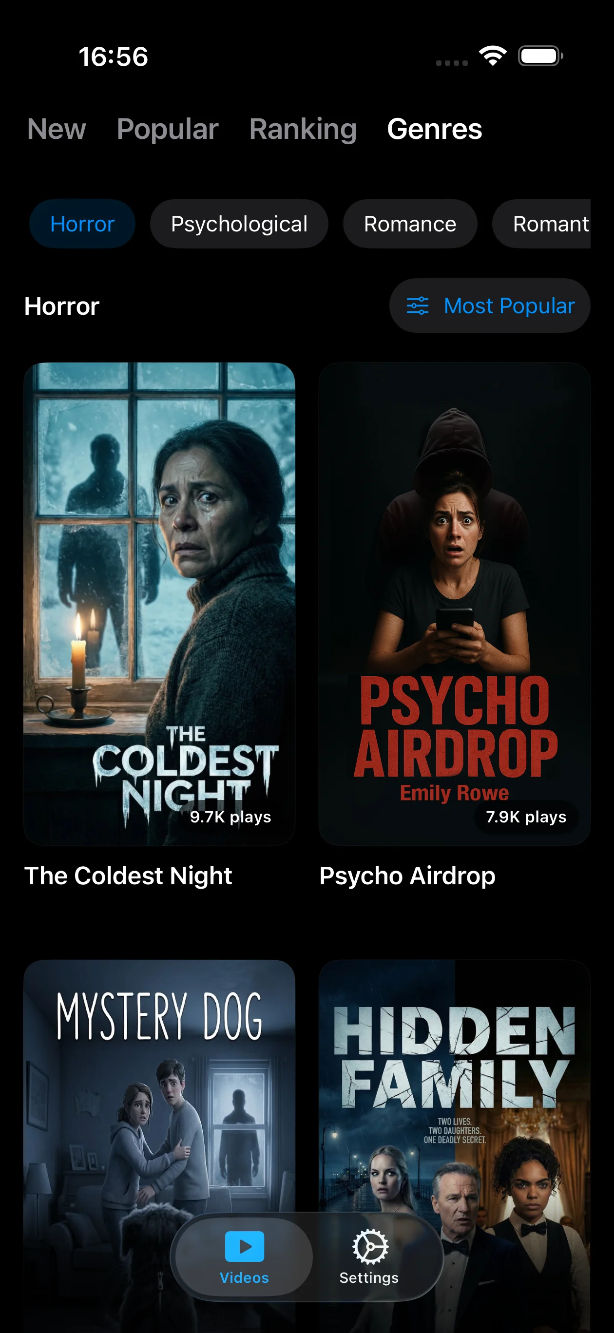 Pulse Reels — Genre browsing with category filters