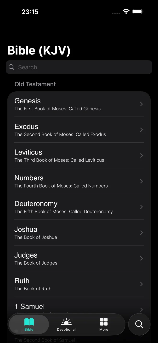 SwiftBible books screen