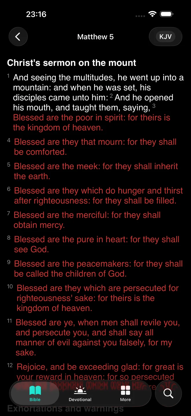 SwiftBible red letter screen