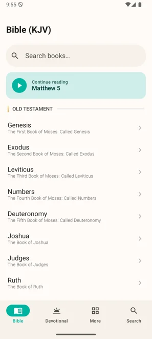 SwiftBible Android books screen