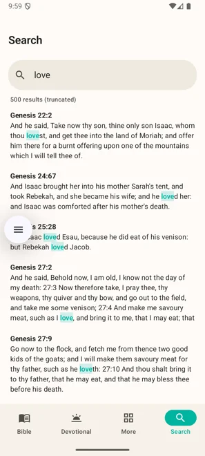 SwiftBible Android search screen