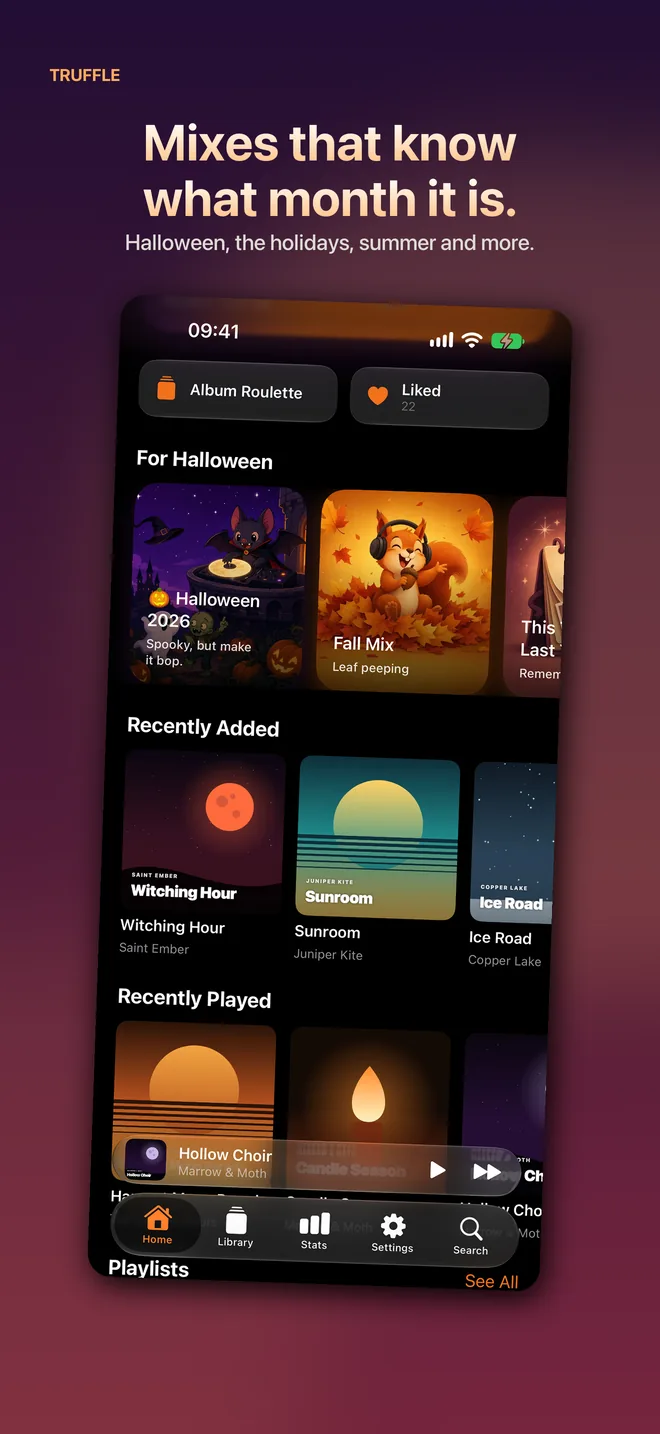Halloween mixes, and recently added and recently played albums